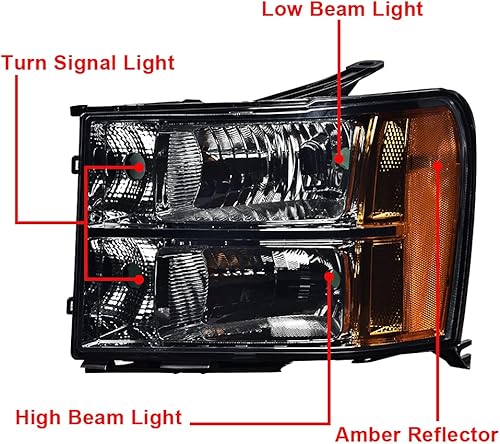 Miniatura 4 de CHEDA Faros delanteros, compatibles con GMC Sierra 1500 2500HD 3500HD 2007-2013, faros delanteros de cristal, lente transparente, carcasa negra