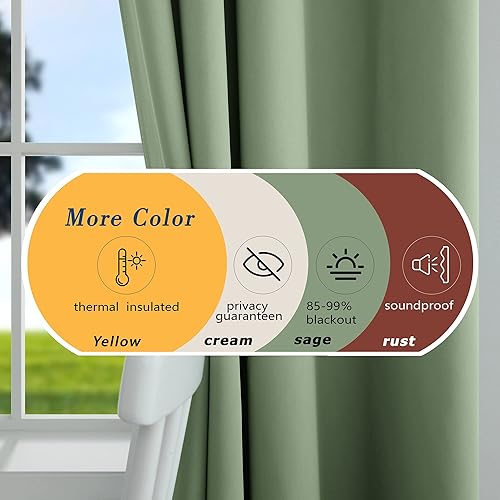 Miniatura 2 de Cortinas opacas cortas para dormitorio de 45 pulgadas de largo, 2 paneles con ojales para ventanas pequeñas para cocina y baño, verde salvia claro