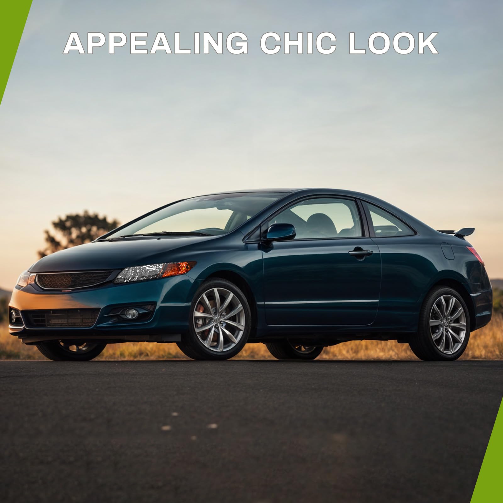 AUTOSAVER88 Headlight Assembly Compatible with 2006-2011 Civic Coupe OE Style Replacement Headlamps Chrome Housing with Amber Park Lens