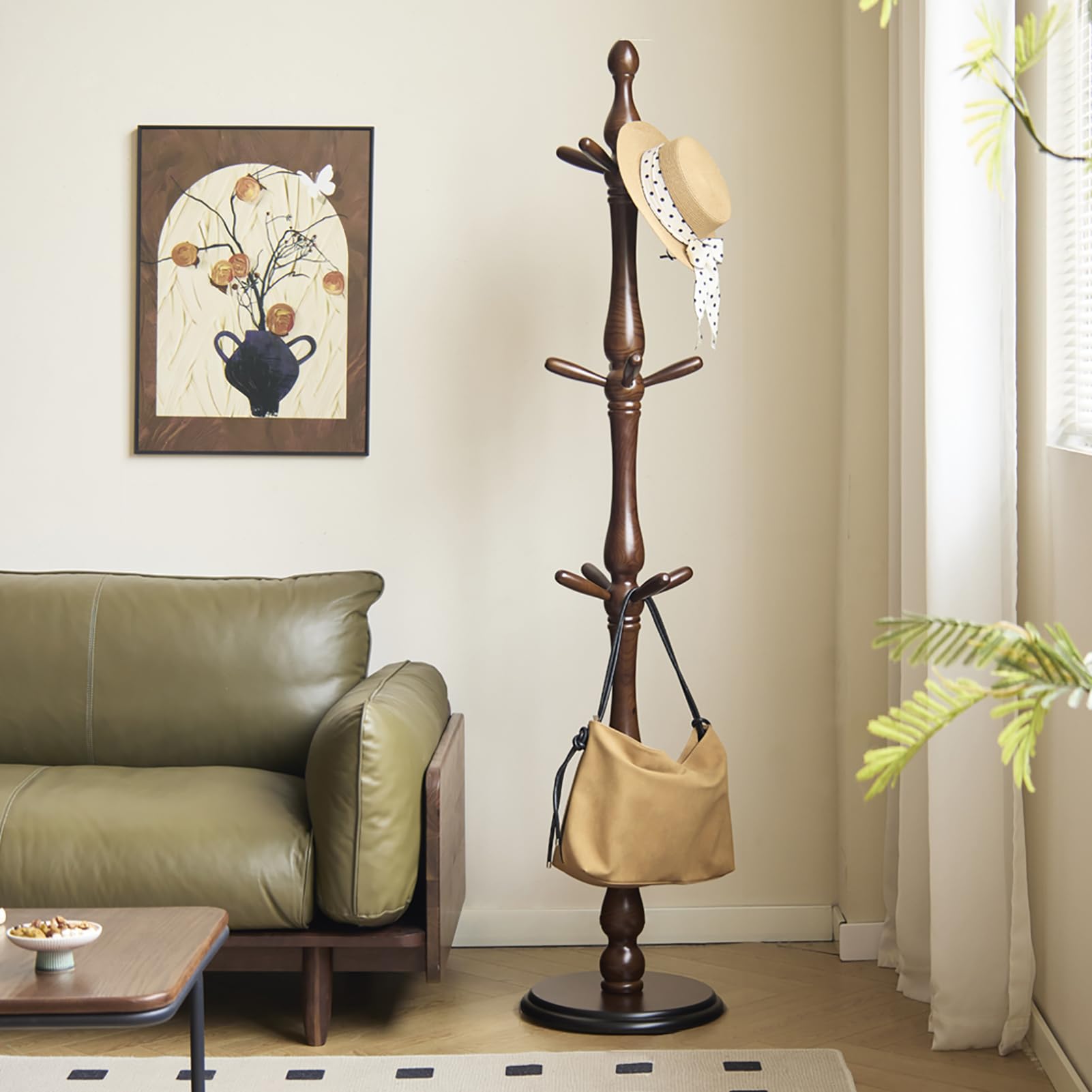 Porte-manteau sur pied en bois pour organiser l'entrée et le bureau