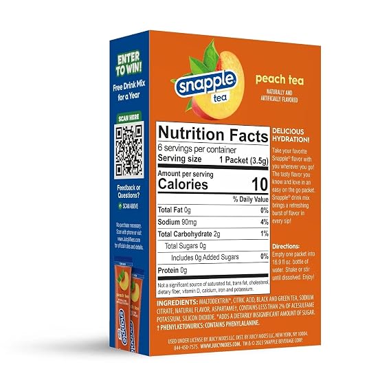 Snapple On The Go Sugar Free Diet Peach Tea Powdered Drink Mix 6 sticks per Box - Pack of 3 (3)
