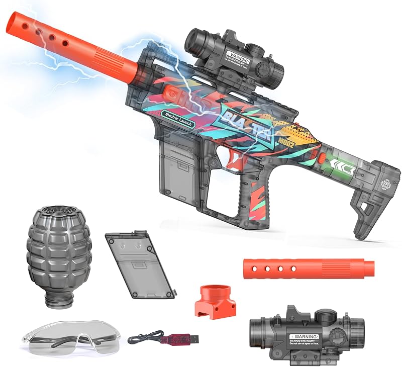 Gel Trace Blaster Transparent Version Semi Auto (Black) | Electric Powerful 170 Fps 85ft 10 Rs Per Seconds High Speed Splatter Ball Blaster Science Style Age 14+