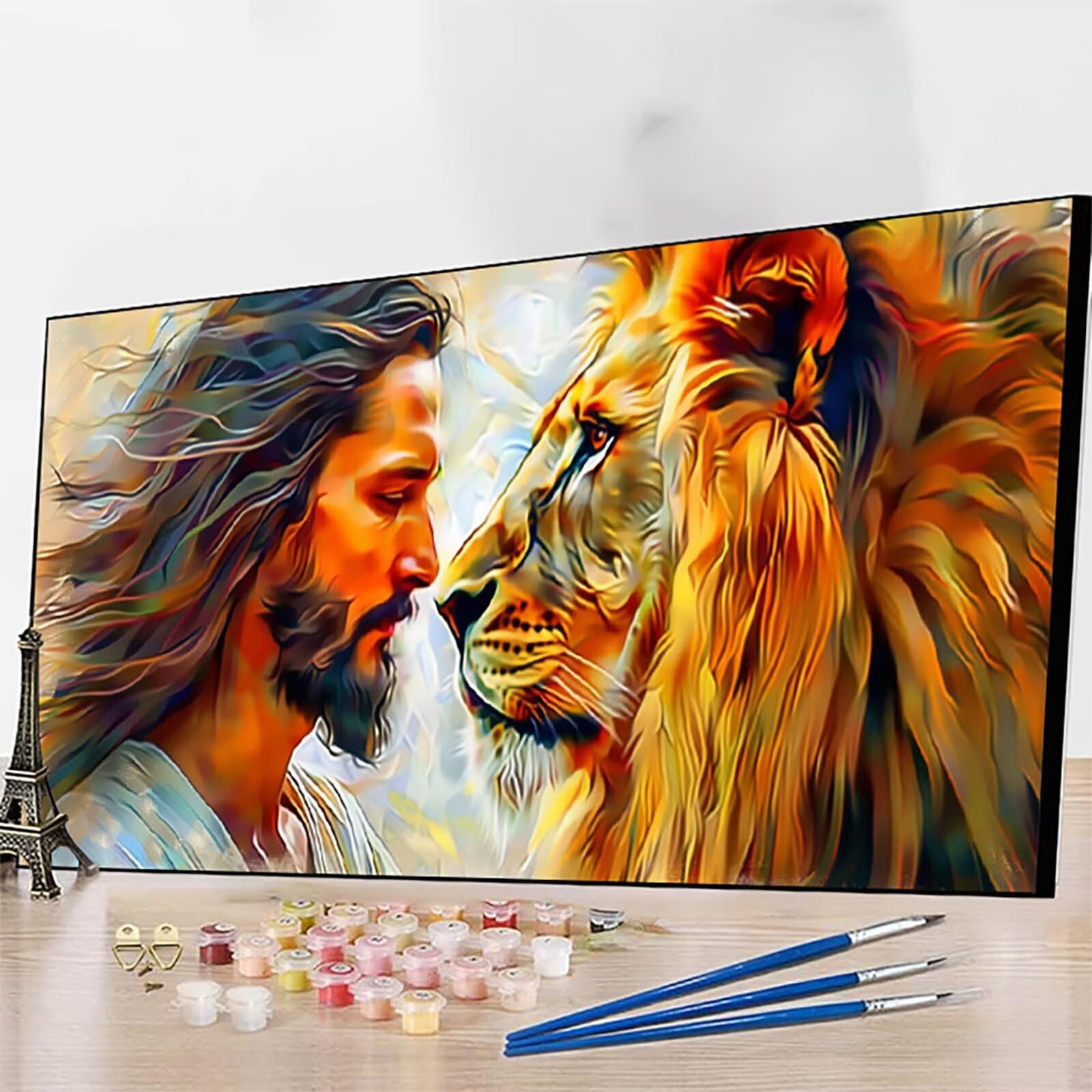 Malen Nach Zahlen Jesus Malen Nach Zahlen Erwachsene, Paint by Numbers Löwe Bastelset Erwachsene Frauen mit Pinseln und Acrylfarben für Deko Schlafzimmer, Geschenke 70 x 140 cm (Ohne Rahmen) N-G