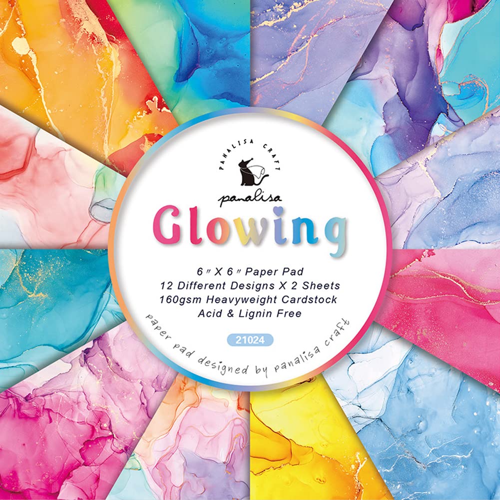 Marbled Scrapbook Paper Pad 6x6 Inch - Watercolored Pattern Single-Sided Colorful Decopodge Paper for Scrapbooking DIY Decorative Cardmaking Supplies 12 Designs 24 Sheets