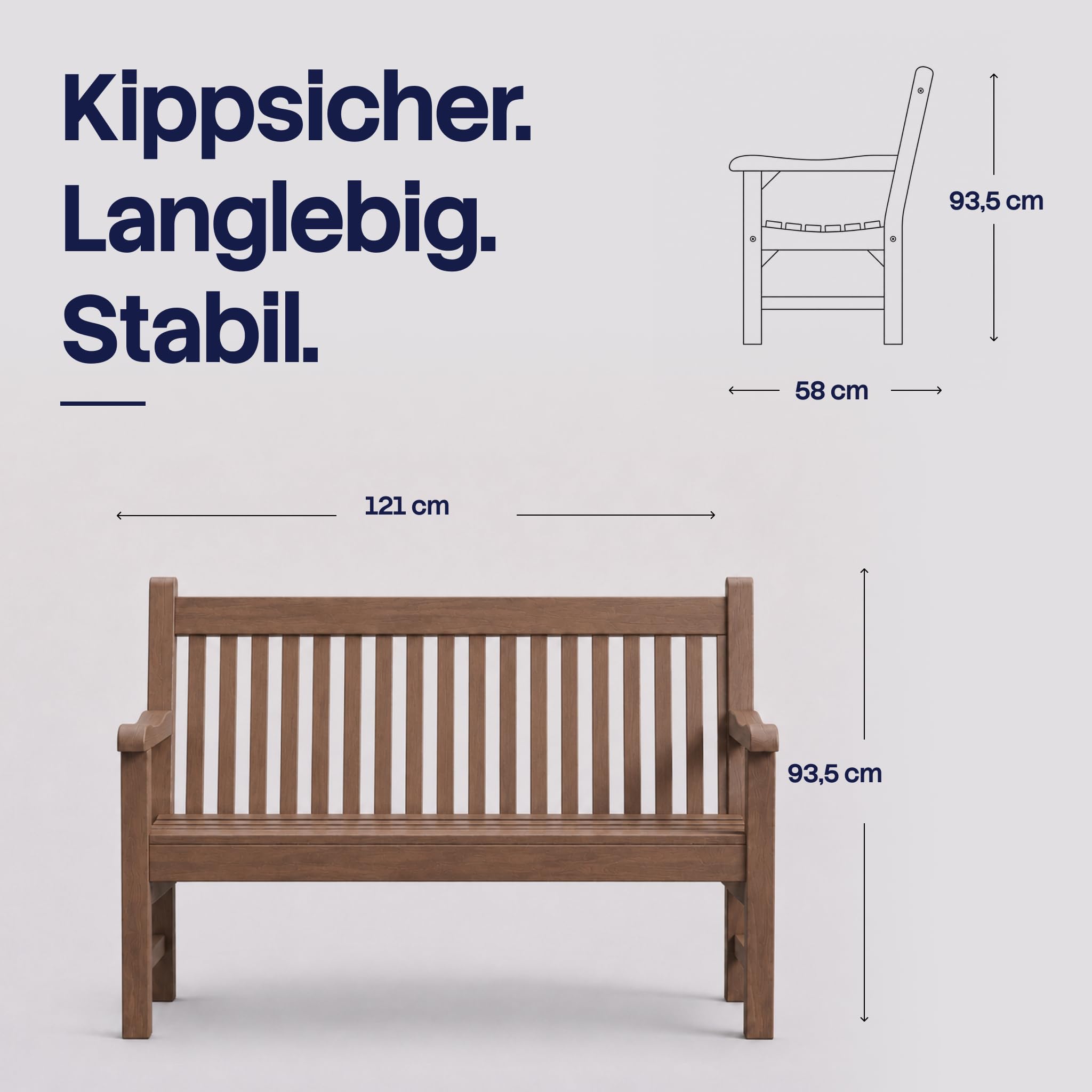Gartenbank Wetterfest Braun – Outdoor Bank 2 Sitzer mit Rückenlehne | VAVO wetterfeste Gartenbank aus Kunststoff in Holzoptik – Outdoor Bank 2 Sitzer mit Rückenlehne (Braun)