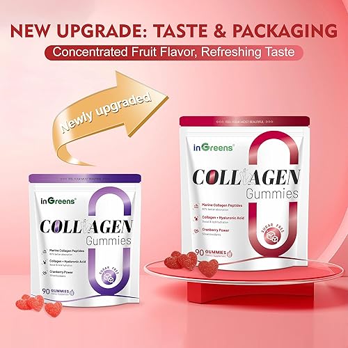 Miniatura 2 de Gomitas de péptidos de colágeno para mujer, 5000 mg de colágeno marino hidrolizado, sin azúcar con tipo I, II, III y biotina, 90 unidades