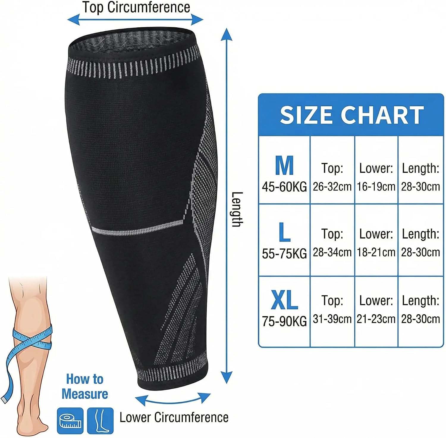 Calf Compression Sleeve, Calves Elastic Compression Supports Leg Socks for Men Women, Calf Support Brace for Running