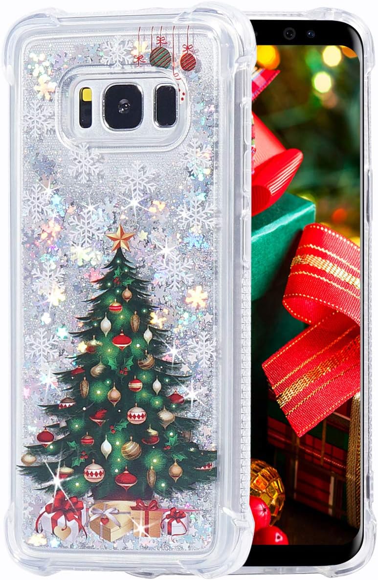FLOCUTE Galaxy S8 Case, Galaxy S8 Glitter Christmas Case Bling Sparkle Floating Liquid Soft TPU Cushion Luxury Fashion Girly Women Cute Case for Samsung Galaxy S8 (Christmas Tree)