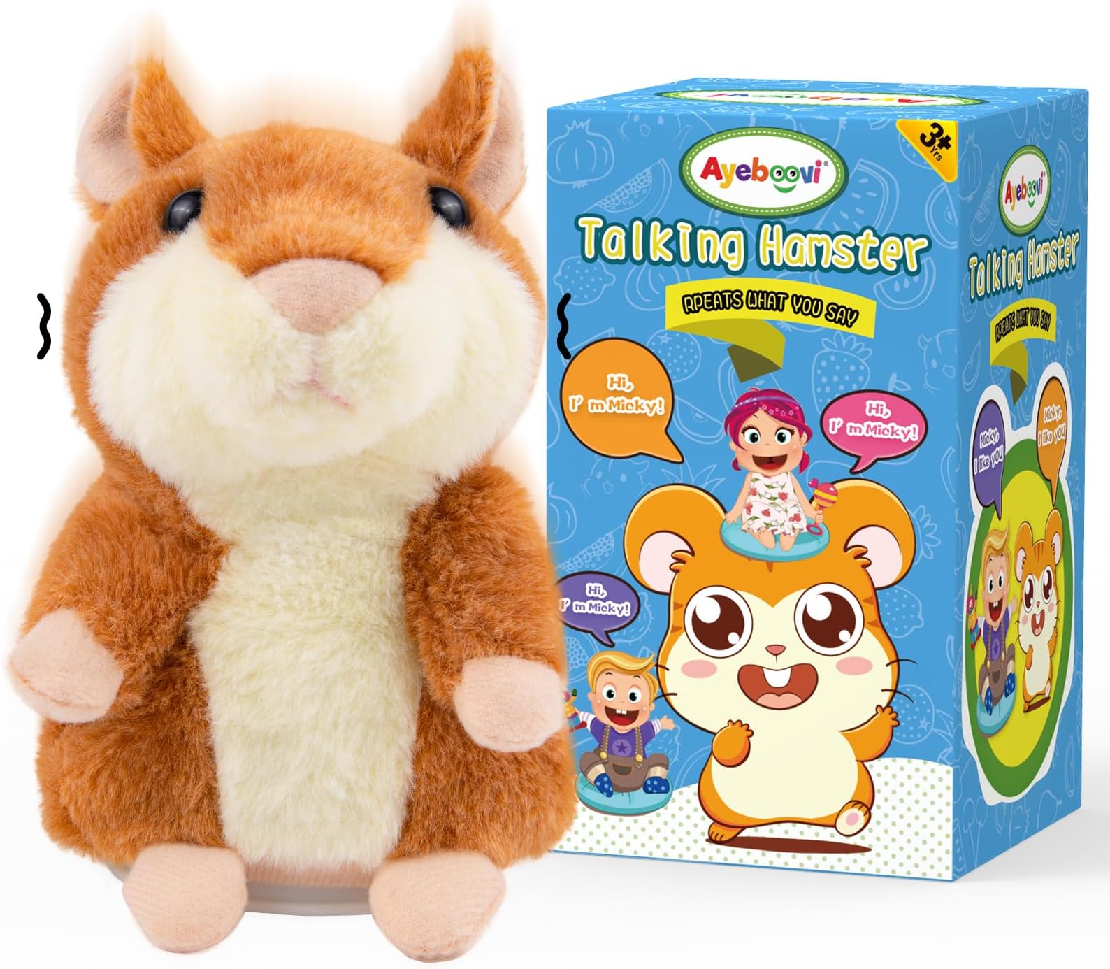 Ayeboovi Toddler Toys Talking Hamster Repeats What You Say, Kids Toys for 2 3 4 5 6 7 8 Year Old Girls Boys Birthday Gift, Stuffed Animals Interactive Learning Autism Toy