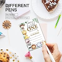 Vista 4 de Soiceu Safari Wild One - Invitaciones de primer cumpleaños con sobres, juego de 20 animales de la selva para niño