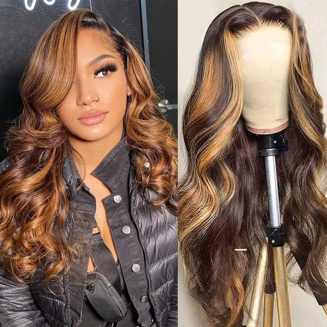 Highlight Ombre Lace Front Wig Human Hair Pre Plucked 13x4