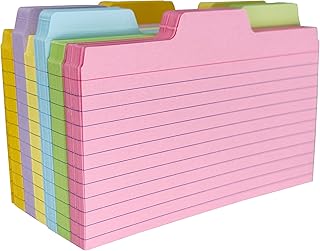 Tabbed Index Cards, 252pcs 6 Colours Flash Card Dividers Cards Ruled Notecards with Tab for Learning Note Taking to Do List