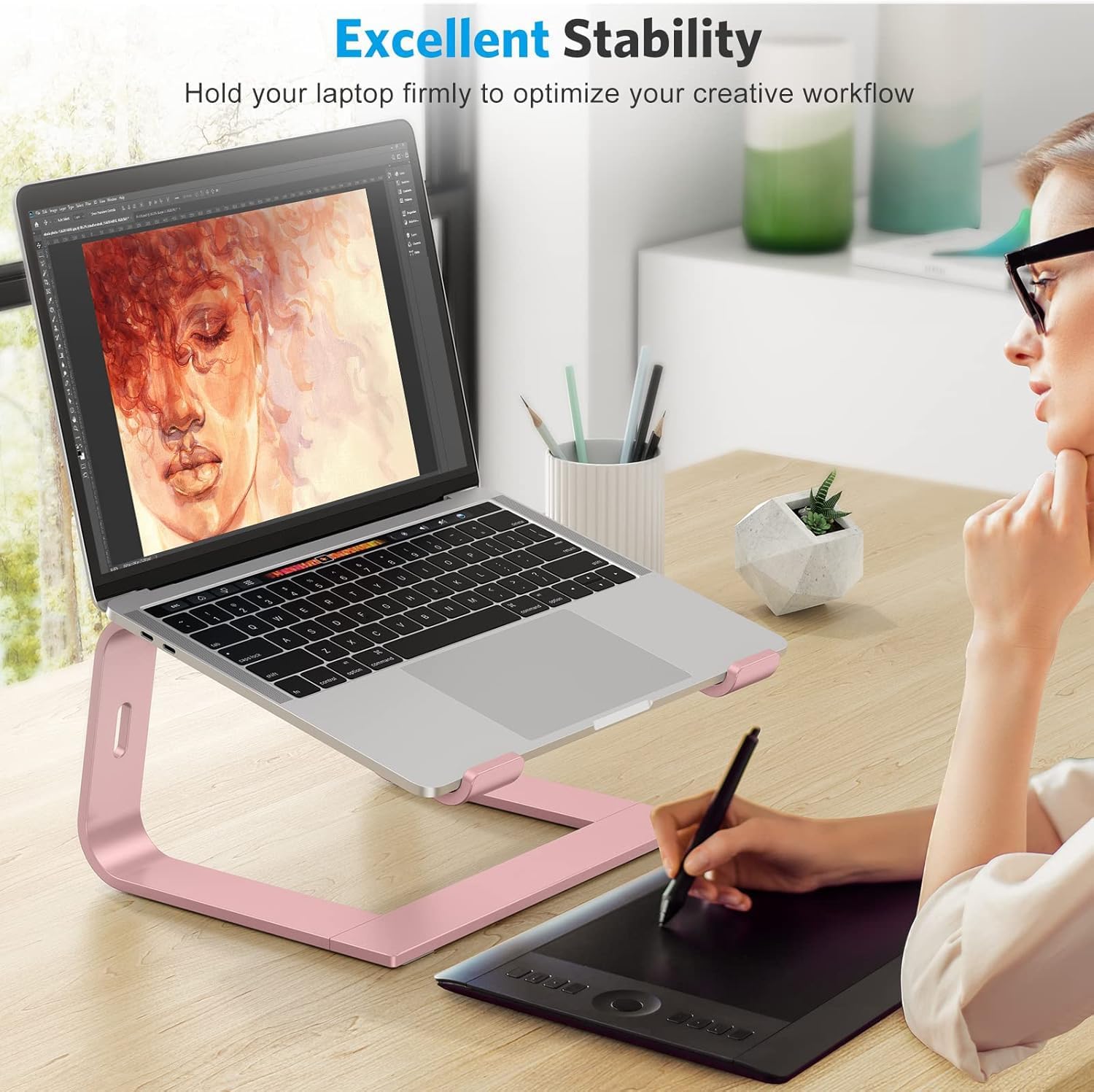 OMOTON Laptop Stand for Desk, Detachable Laptop Riser, Aluminum Laptop Holder, Compatible with MacBook Air/Pro, Dell, HP, and All Laptops (11-16 inch), Rose Gold - Image 3