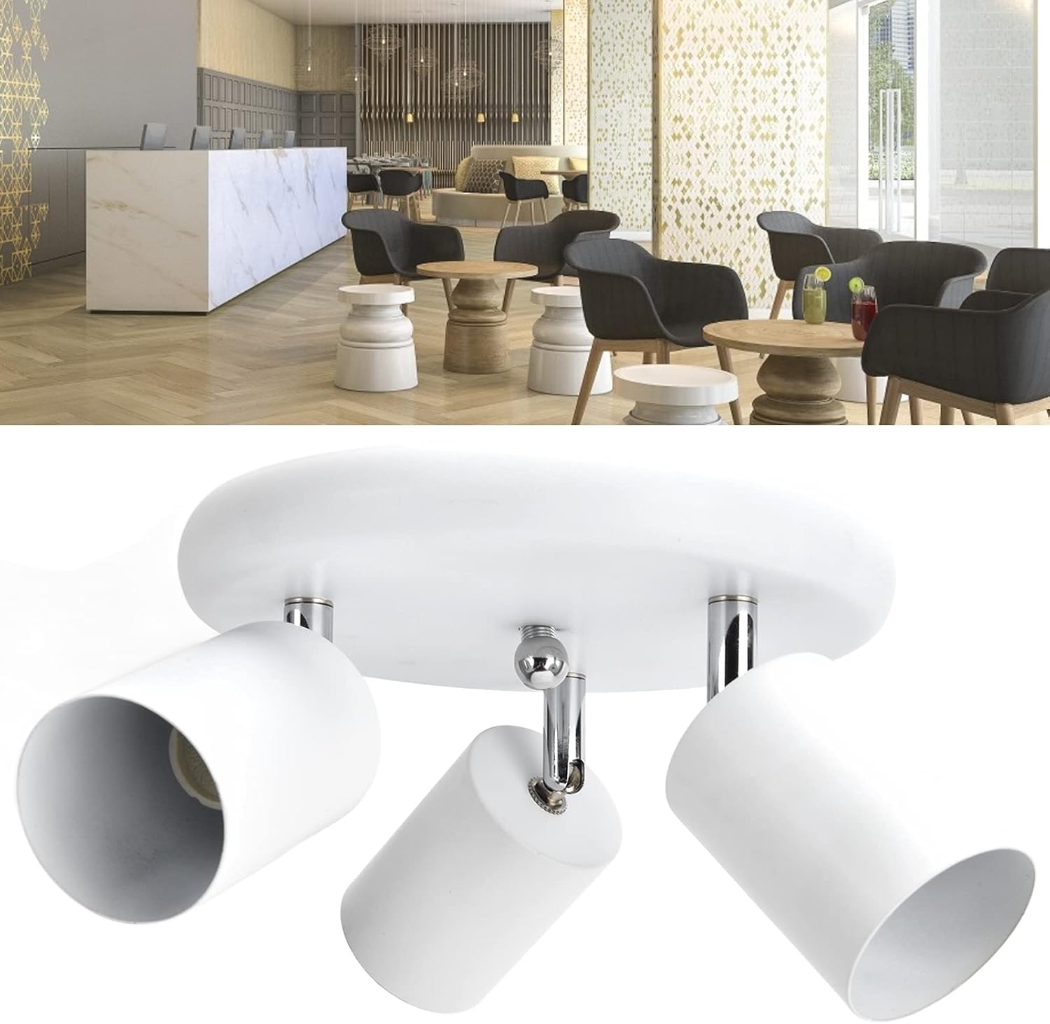 Spotlight Fixture, Adjustable Flexible Rotation Lamp Holder for Showrooms for Living Rooms for Exhibition Halls(Three Round White)