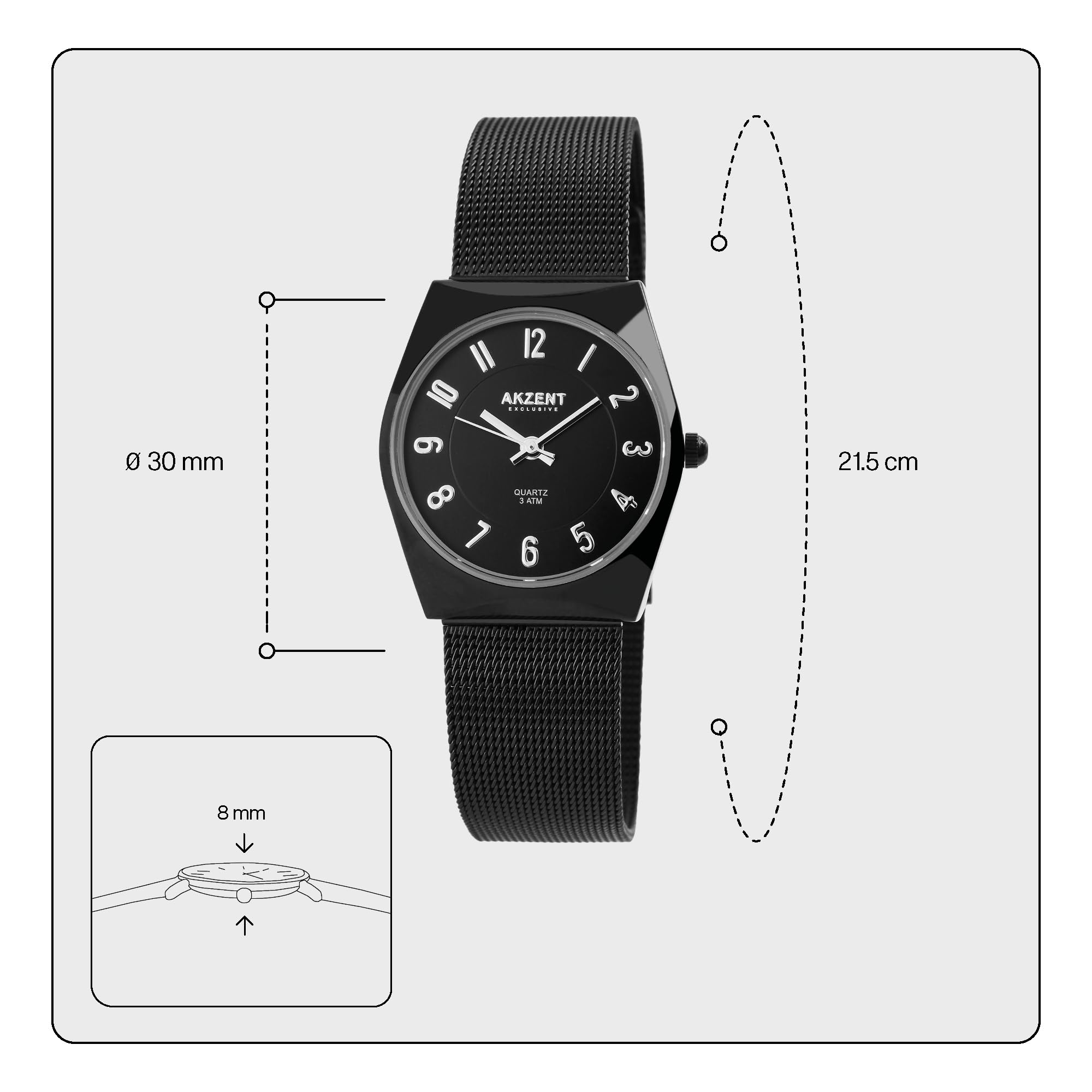 AKZENT Exclusive Orologio da polso da donna, analogico, al quarzo, in metallo, con cinturino in rete