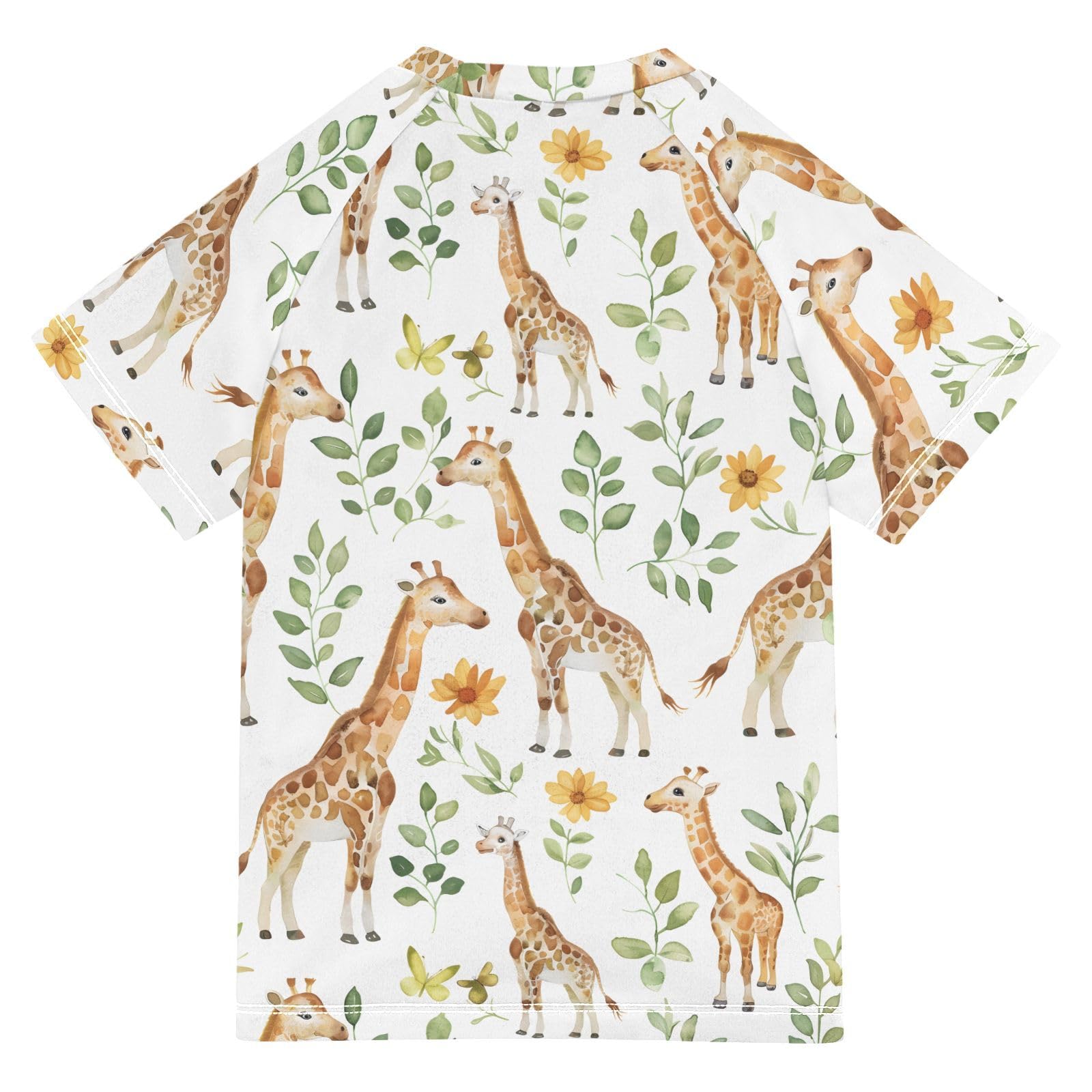 ALAZA Kids Rash Guard Toddler Swim Shirt Boy Girls Giraffis Herbaceous UPF 50+ Short Sleeve 4T