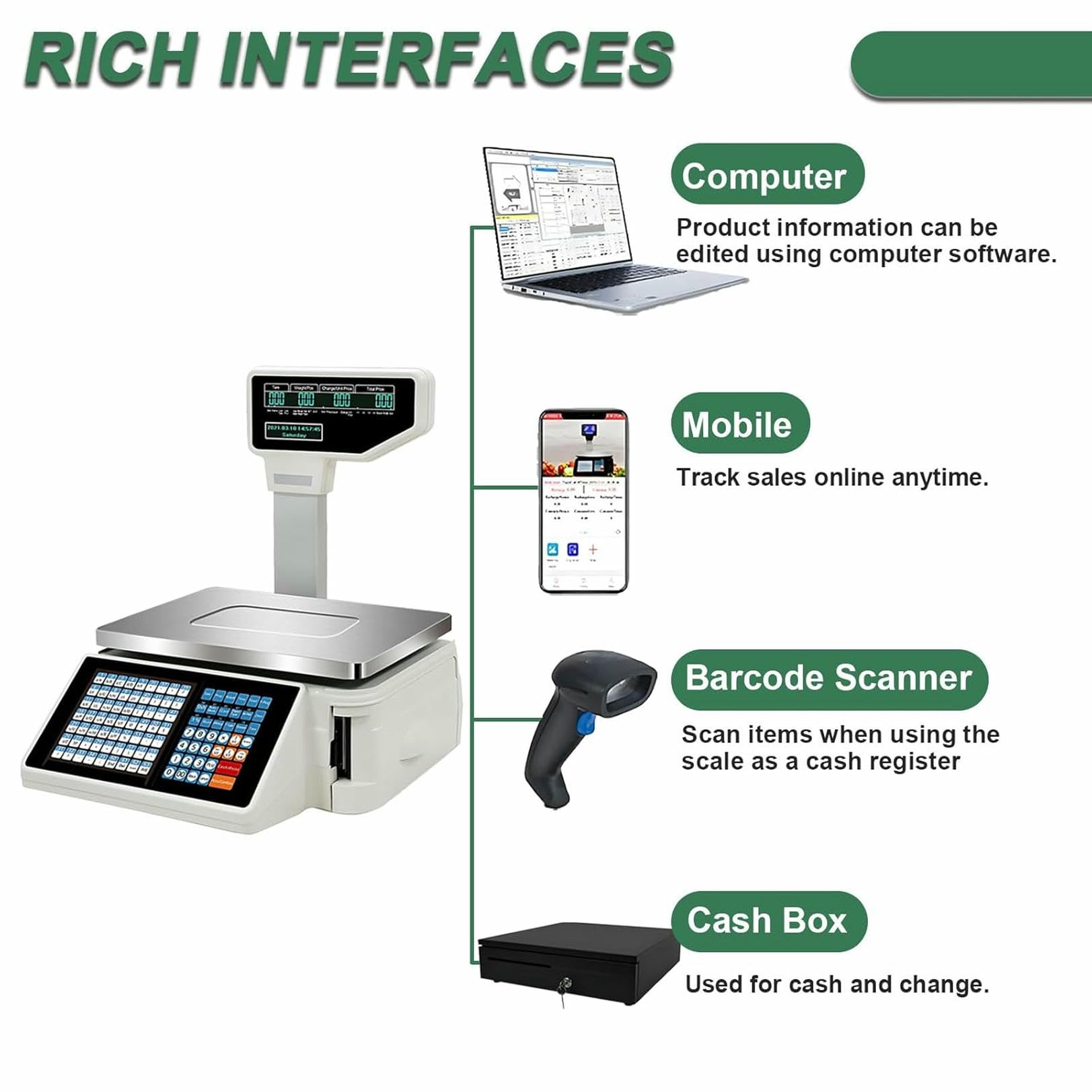 Bilancia Digitale per la Stampa di Etichette dei Prezzi/Bilancia per Il calcolo dei Prezzi, Bilancia Digitale Commerciale per Il conteggio per supermercati 30 kg + Scanner