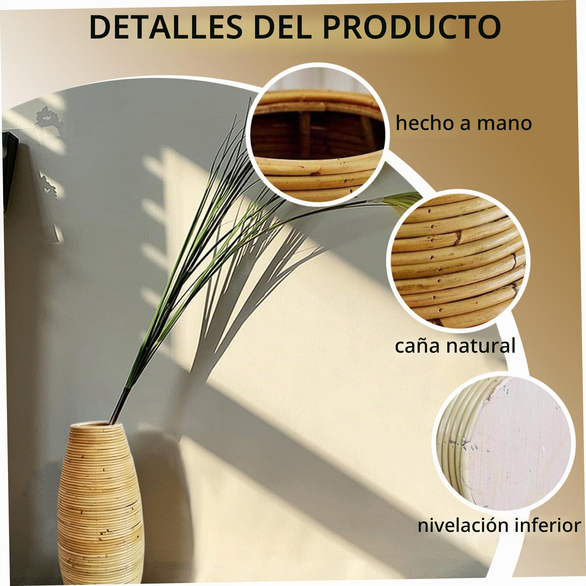 Jarrón de ratán de 50 cm de Alto para Suelo Soporte de Mimbre Tejido para decoración del hogar recipientes artísticos Decorativos de Flores secas de Pampas para estantería Centro de Mesa.