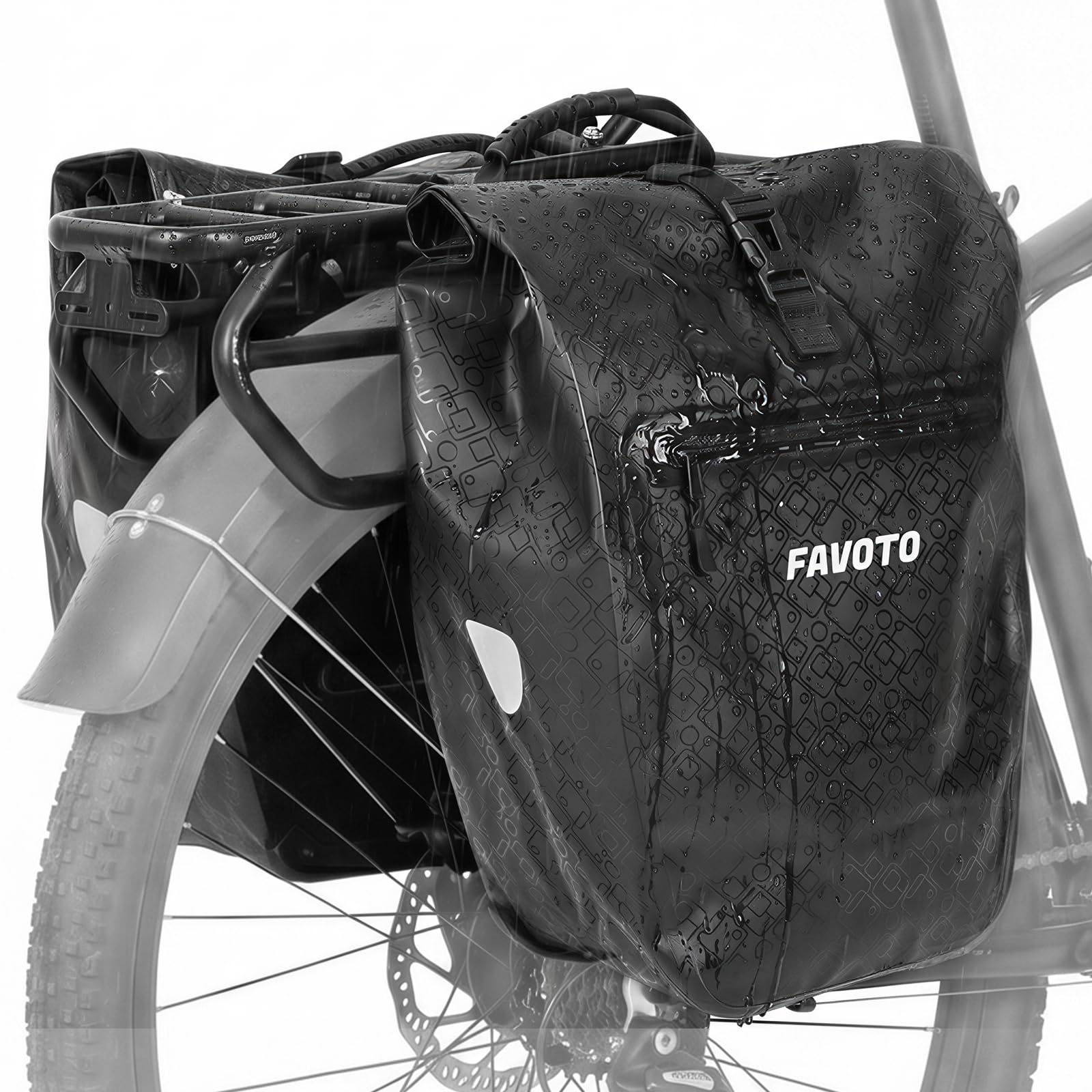 Favoto Bicycle Rear Pannier Rack Waterproof - Quick Release Robust Reflective Large Capacity for E-Bike Mountain Bike Bicycle - 56L (2 x 28 L)
