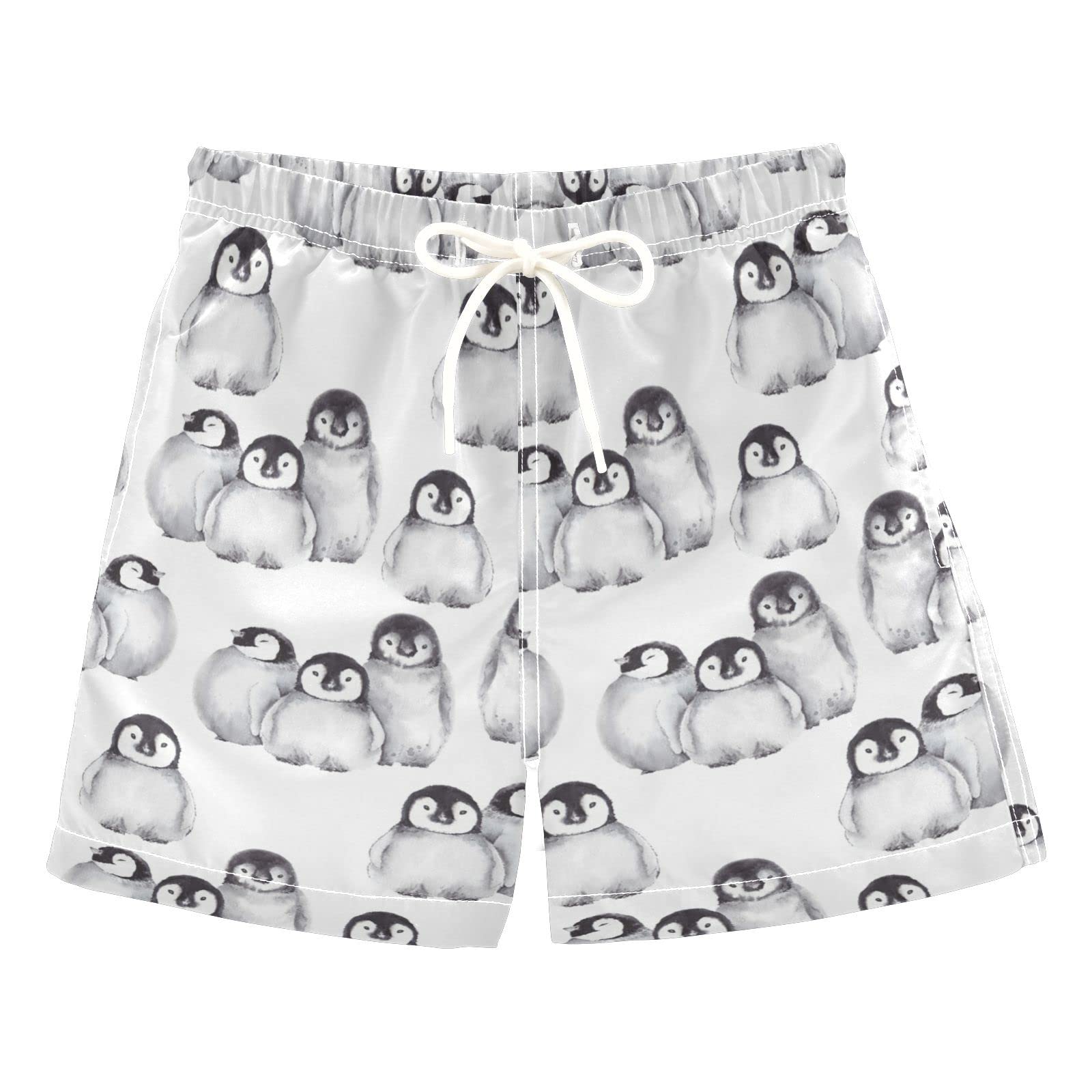 Boys Swim Trunks Summer Drawstring Toddler Swim Board Shorts Quick Dry Little Boy Bathing Suit Beach Hawaii Vacation 10 Years-12 Years Cute Baby Penguins