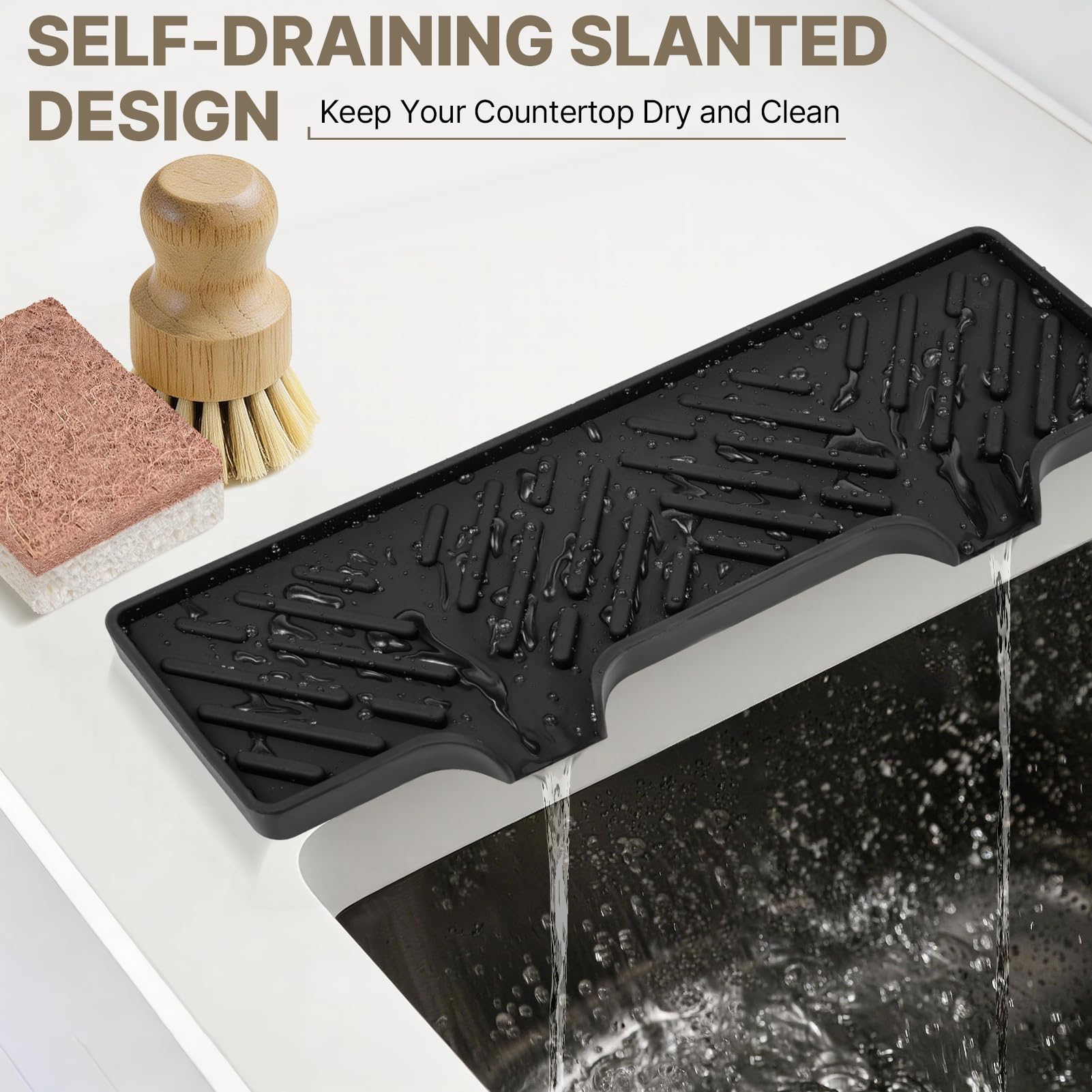KLL Set di 2 dispenser di sapone in vetro con vassoio, 500 ml, ricaricabili, da bagno, con pompe in acciaio inox antiruggine, include spazzola in bambù, spugna in sisal e imbuto, ambra