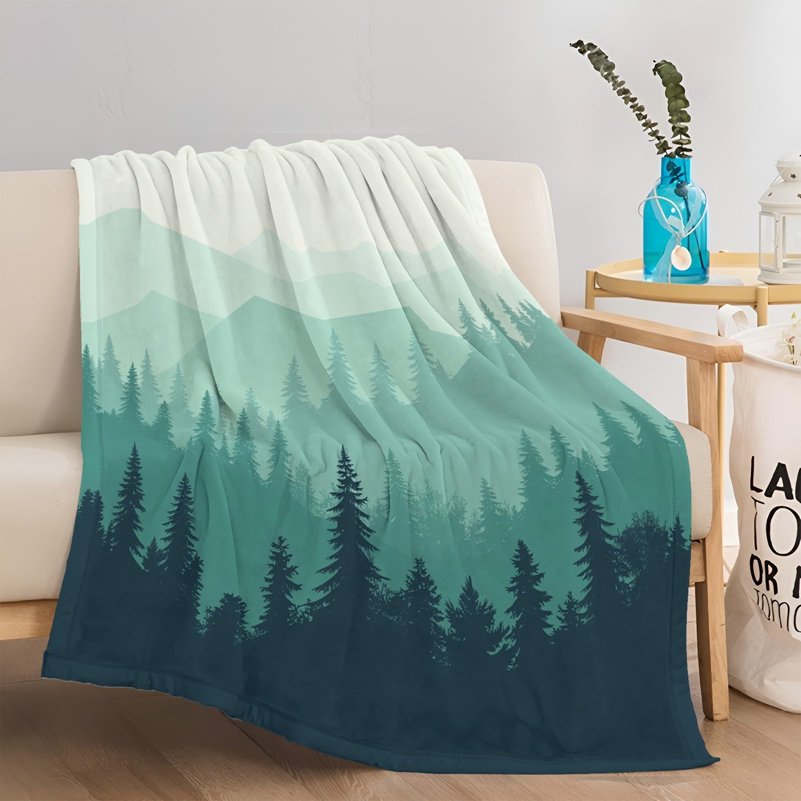 Générique Plaid Canape Polaire 150x200 cm Montagne De Pins Verts Abstraits Couverture Polaire Moelleuse Douillette, Couverture Douce Chaude d'hiver, Couverture de câlin, Couverture de Canapé