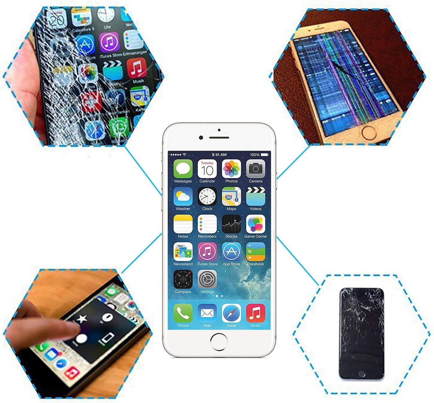 for iPhone 6 Plus 5.5 inch White LCD Digitizer Display Touch Screen Replacement Full Complete Frame Assembly with Home Button Front Camera Facing Proximity Sensor Earpiece Speaker Repair Tools Kit