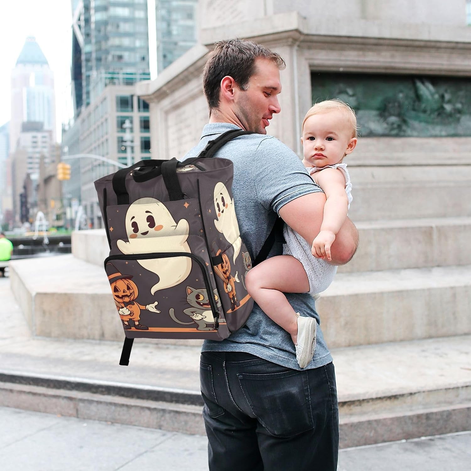 Diaper Bag Backpack, Cartoon Halloween Baby Diaper Bag - Waterproof Multifunction Travel Diaper Bag with Pacifier Case, Stroller Straps & Insulated Pocket - Unisex