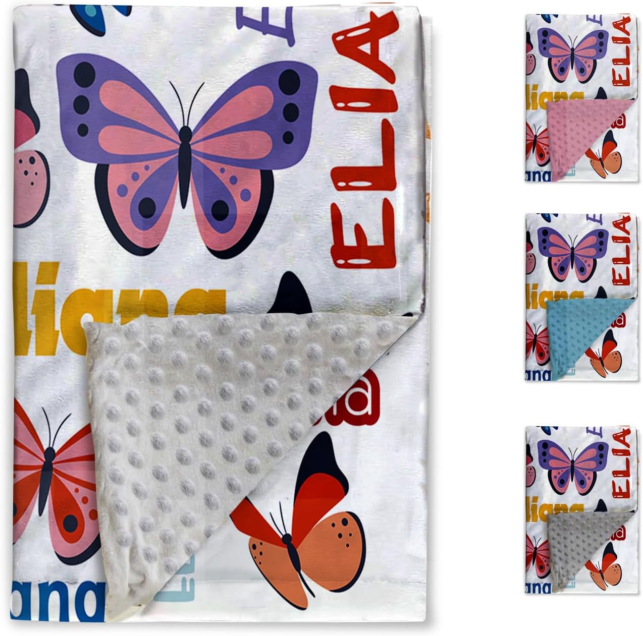 KAINSY Personalized Baby Blanket, Baby Blanket Customized with Name, Soft Receiving Blankets Baby Girl Boy, Butterflys Custom Baby Blanket with Double Layer Dotted, Newborns & Infants Gifts(30"x40")