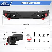 Vista 3 de Parachoques trasero para Ford Bronco 2021-2025 con textura negro de ancho completo con anillo en D y luces LED