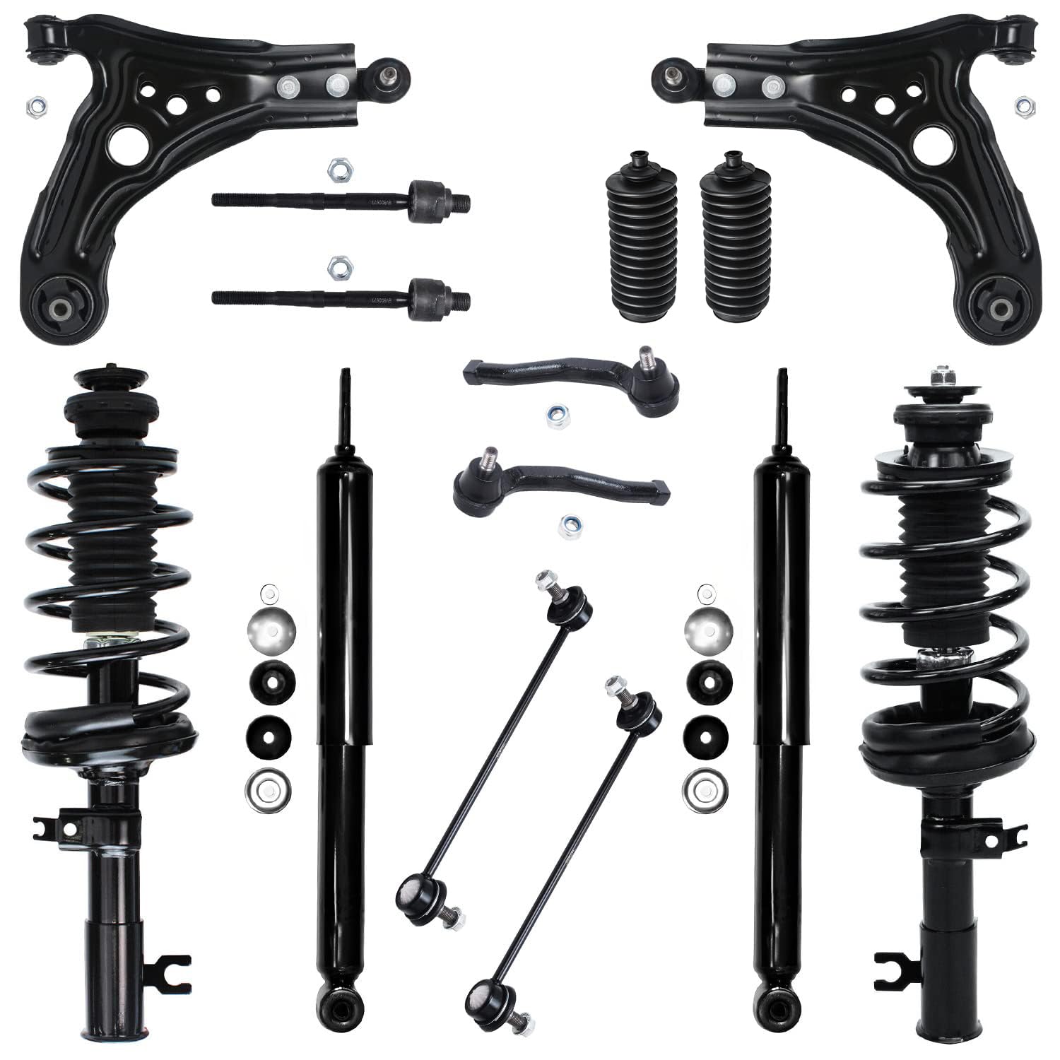 Detroit Axle - 14pc Suspension Kit for 2004-2011 Chevy Aveo 2007-2011 Aveo5 2005-2008 Pontiac Wave 2009-2010 G3, Rear Shock Absorbers Struts Lower Control Arms Sway Bars Outer Inner Tie Rods w/Boots