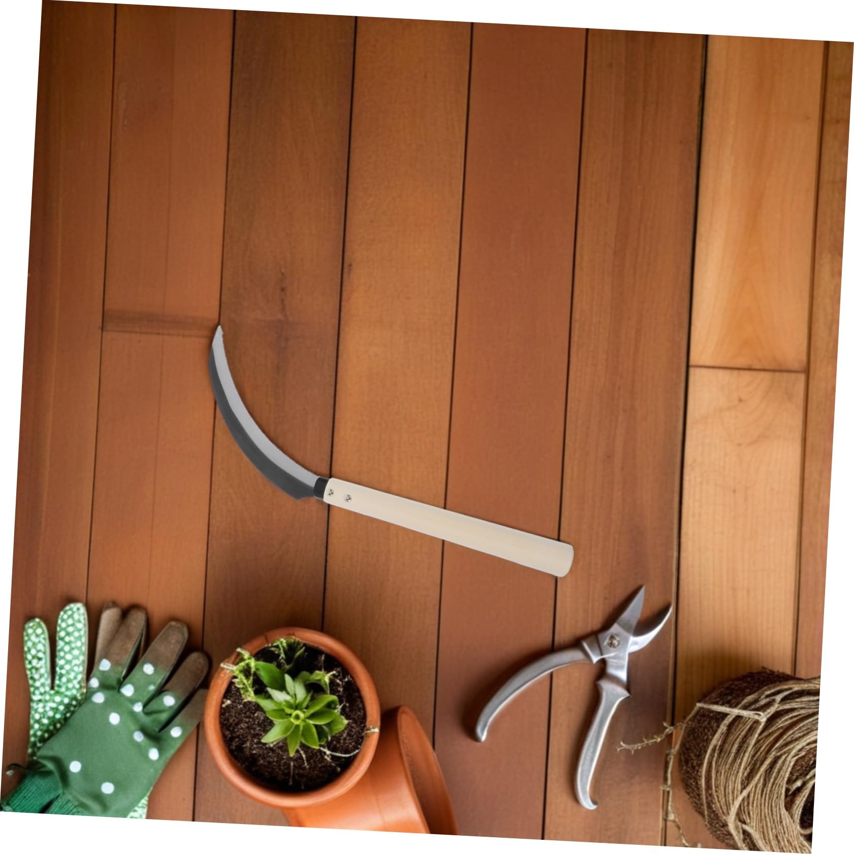 BESPORTBLE Serrated Handheld Weeding And Harvesting Tool With Weather Resistant Wooden Handle Crescent Shaped Blade For Precise Garden And Farm Cultivating