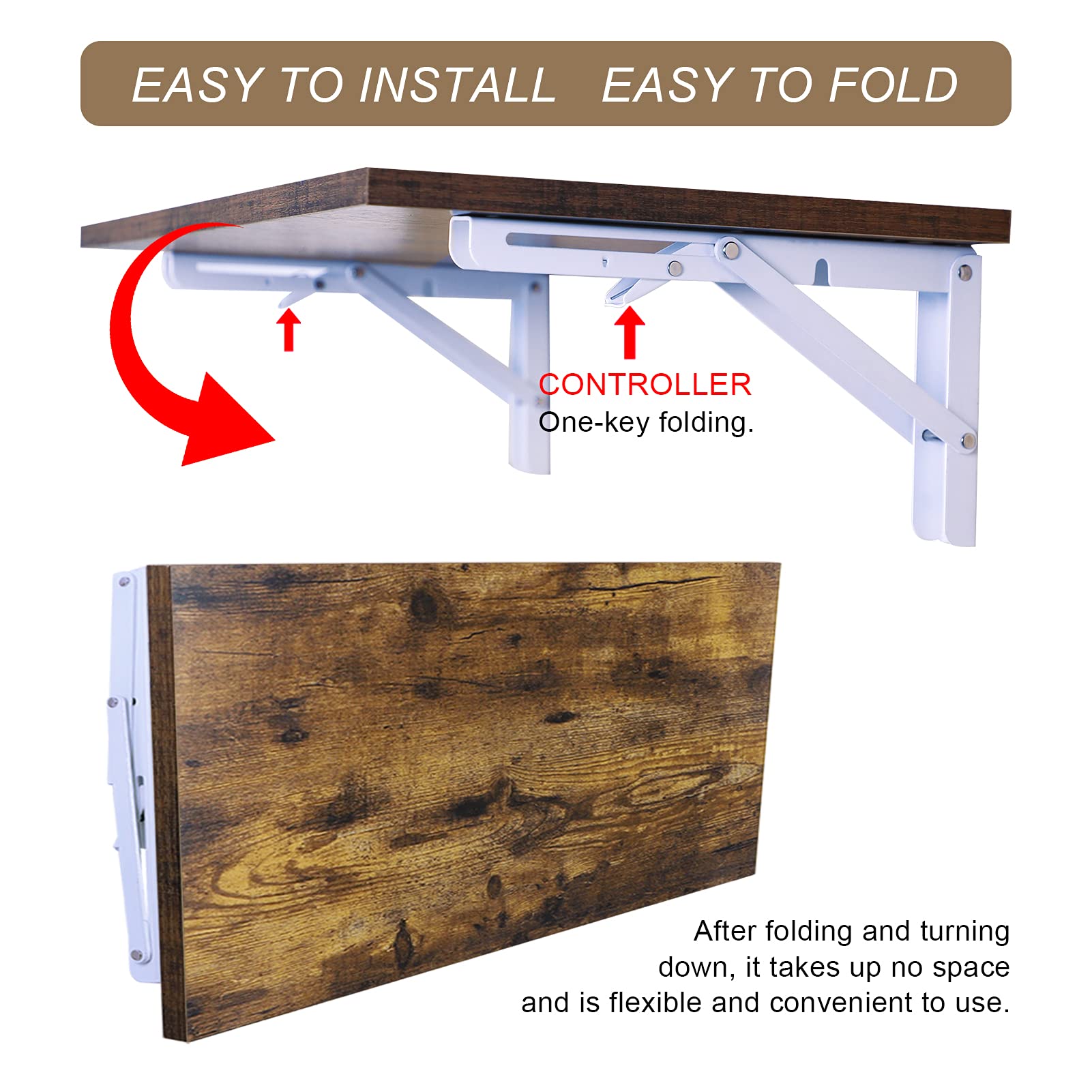 Folding Shelf Brackets Max. Load 400 lb, DIY Wall Mounted Shelf Bracket