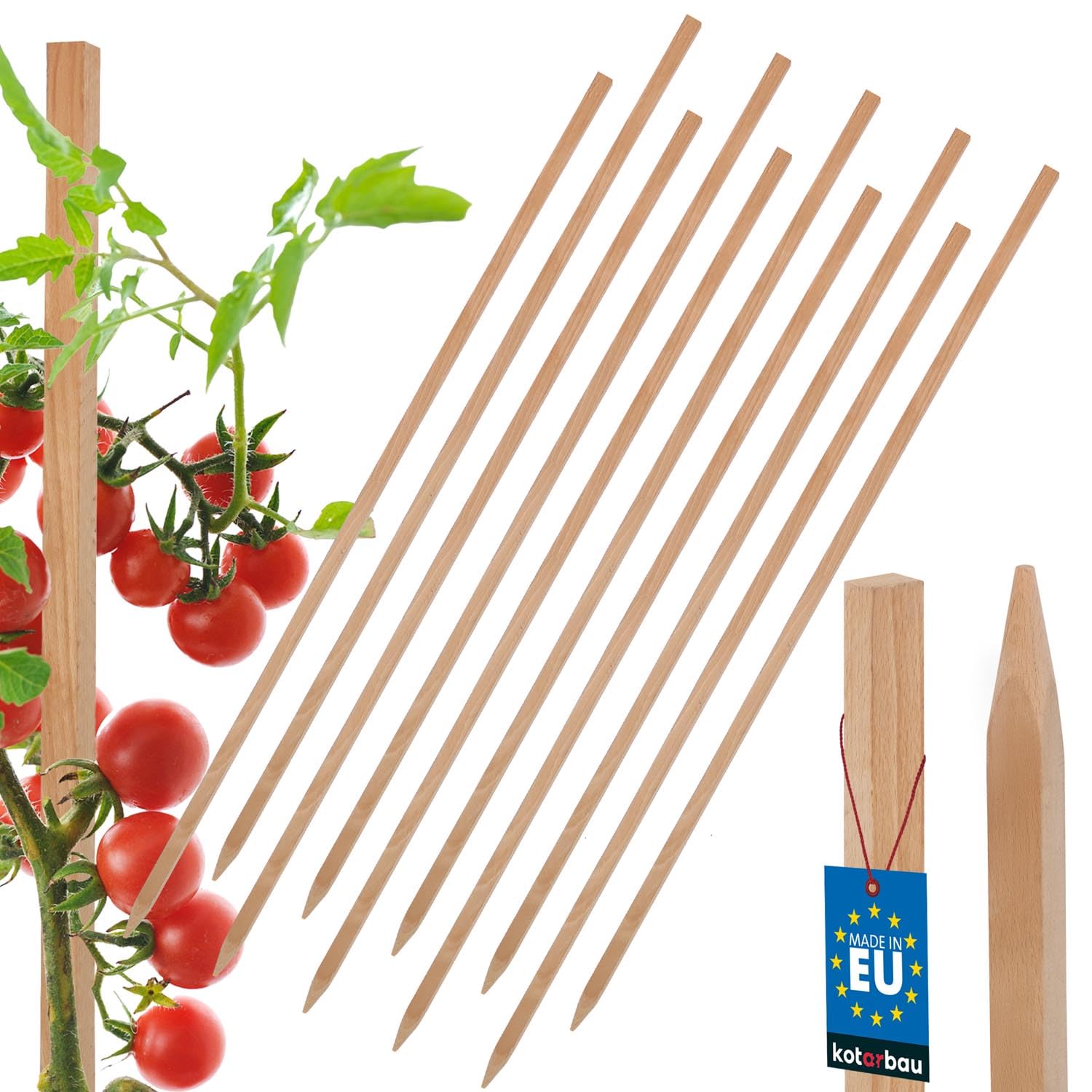 KOTARBAU® 10 pcs Plant Support - Garden Stakes - Beech Wood - 80 cm (31.5 inches) - Natural - Wooden Stakes - for Tomato and Cucumber - Climbing Plant Support