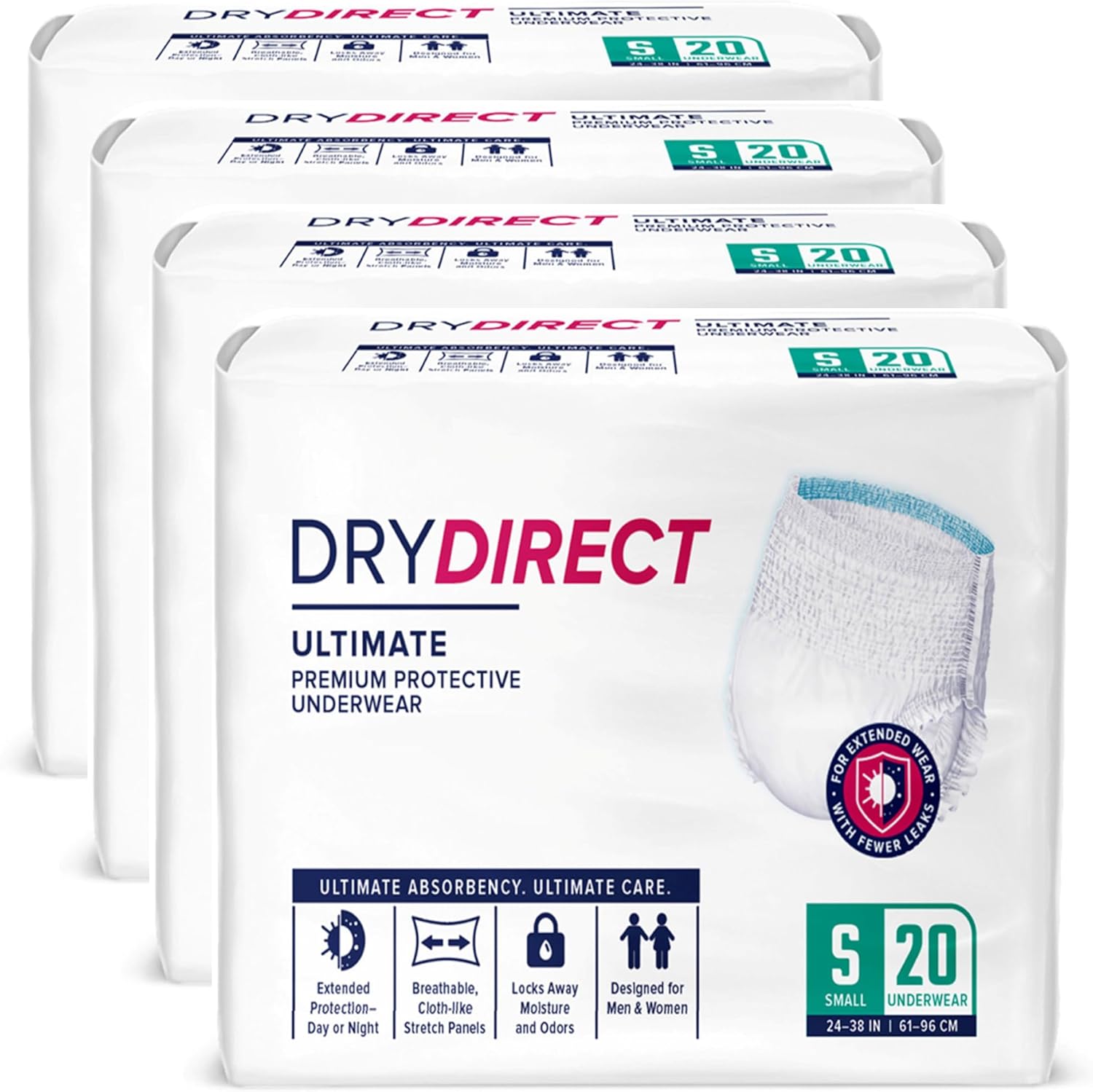 Dry Direct Ultimate Max Absorbency Adult Incontinence Underwear Small Case of 80 Made in USA