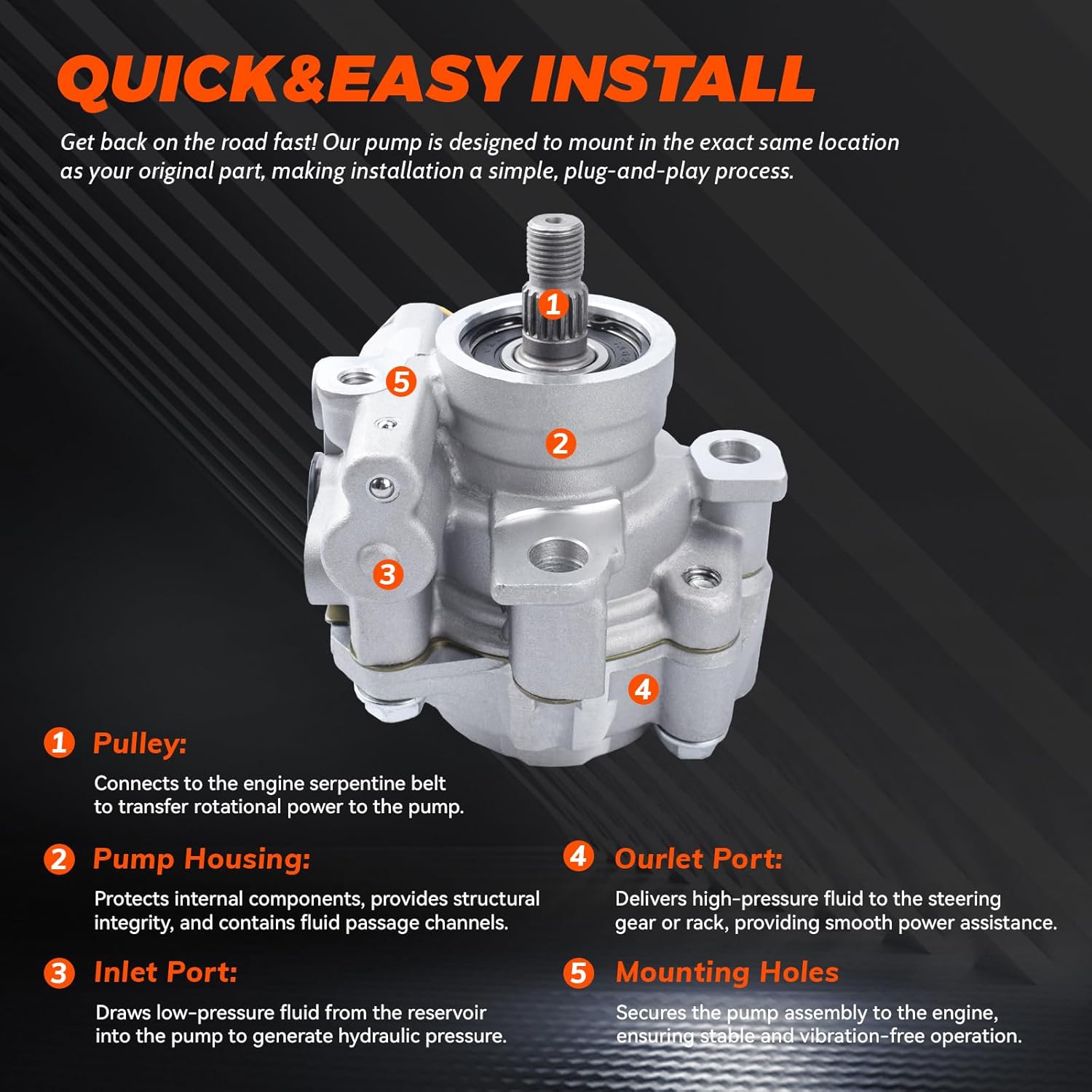 21-5259 Power Steering Pump Assembly Compatible with Lexus IS300 2001 2002 2003 2004 2005, 3.0L Power Assist Pump Replace # 4432053030
