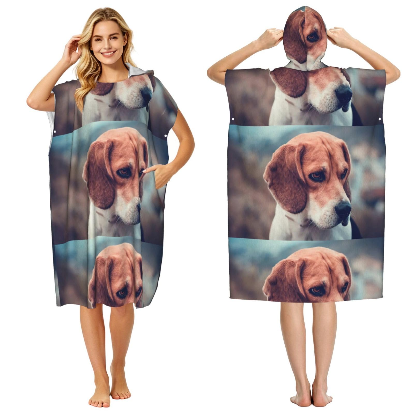 Poadnly Beagle Dog, Adult Hooded Beach Towel 90 x 110 cm,Changing Bath Robe, Surf Poncho Towel For Women Men