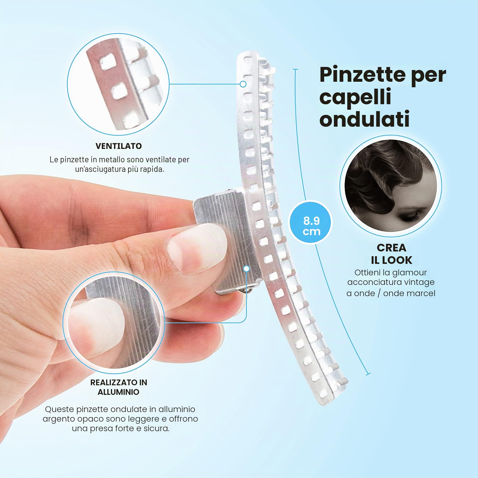 Set di 10 fermagli per capelli, in alluminio, 3,5 mm, a forma di farfalla, per acconciature con dita e onde Marcel