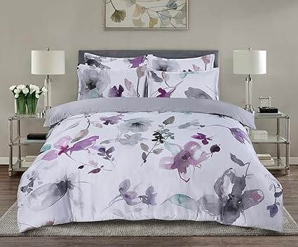 Majestic Giftware Madison Linen 8-Piece 44" Twin Size Bedding Set (BL103-44T-4) | Summer Breeze - Pastel-Gray 300 Thread Count Cotton Sateen | 2 Fitted Sheets, 2 Duvets, 4 Pillowcases