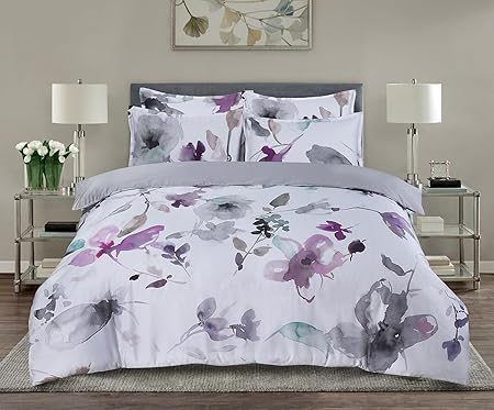Majestic Giftware Madison Linen 8-Piece 44" Twin Size Bedding Set (BL103-44T-4) | Summer Breeze - Pastel-Gray 300 Thread Count Cotton Sateen | 2 Fitted Sheets, 2 Duvets, 4 Pillowcases