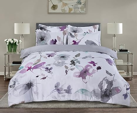 Majestic Giftware Madison Linen 8-Piece 44" Twin Size Bedding Set (BL103-44T-4) | Summer Breeze - Pastel-Gray 300 Thread Count Cotton Sateen | 2 Fitted Sheets, 2 Duvets, 4 Pillowcases