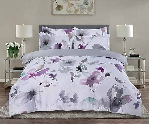 Majestic Giftware Madison Linen 8-Piece 44" Twin Size Bedding Set (BL103-44T-4) | Summer Breeze - Pastel-Gray 300 Thread Count Cotton Sateen | 2 Fitted Sheets, 2 Duvets, 4 Pillowcases