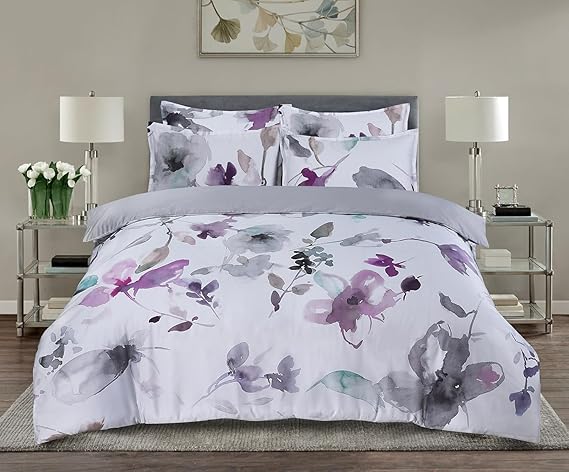 Majestic Giftware Madison Linen 8-Piece 44" Twin Size Bedding Set (BL103-44T-4) | Summer Breeze - Pastel-Gray 300 Thread Count Cotton Sateen | 2 Fitted Sheets, 2 Duvets, 4 Pillowcases