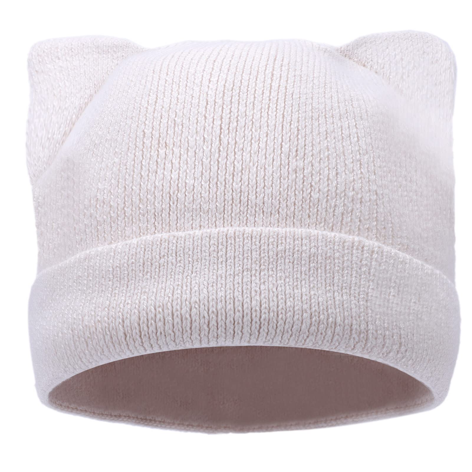 LUCKYBUNNY Cat Ear Beanie for Women Girls, Autumn Winter Knit Cuff Beanie Hip Hop Beanie Hat Cat Crochet Ski Cap