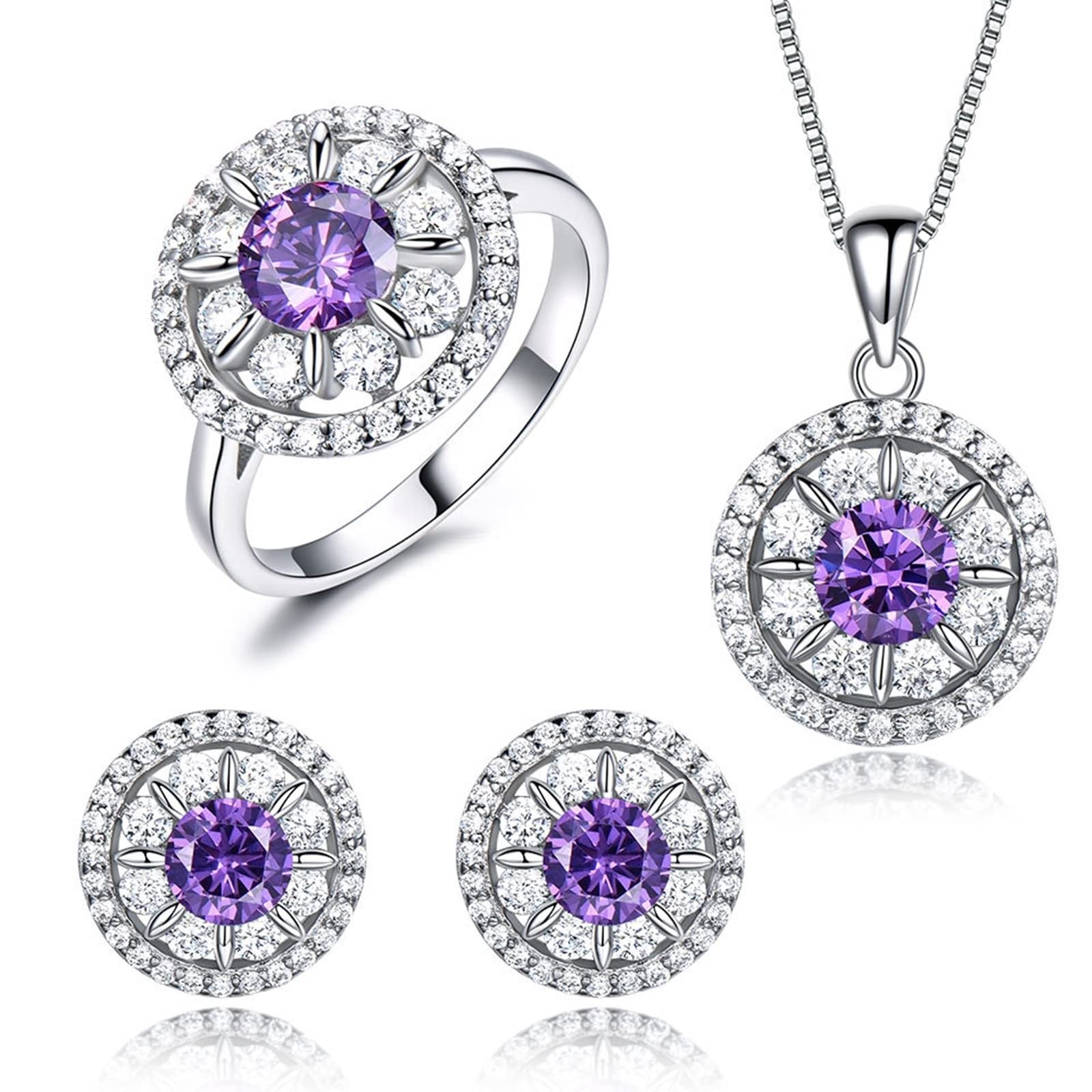Conjuntos de joyas de boda para mujer, plata de ley, conjuntos de joyas nupciales, aretes de flores de plata, collar y anillo de joyería para novia