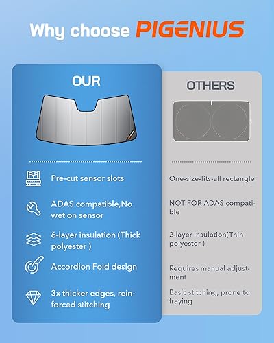 Miniatura 6 de Pigenius Parasol para parabrisas para Toyota Sienna 2015, 2016, 2017, 2018, 2019, 2020, ajuste personalizado, parasol plegable, color gris