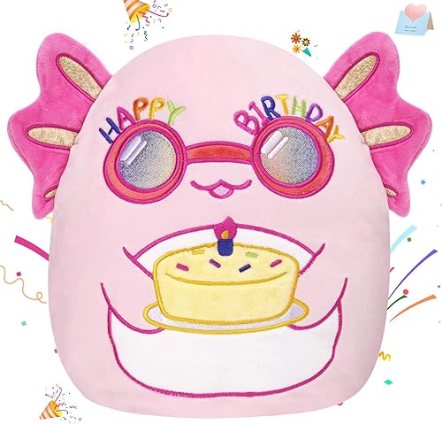 Miniatura 1 de BSTAOFY Almohada de felpa suave de ajolote de feliz cumpleaños, lindo animal de peluche para decoración del hogar, regalo de cumpleaños para niños