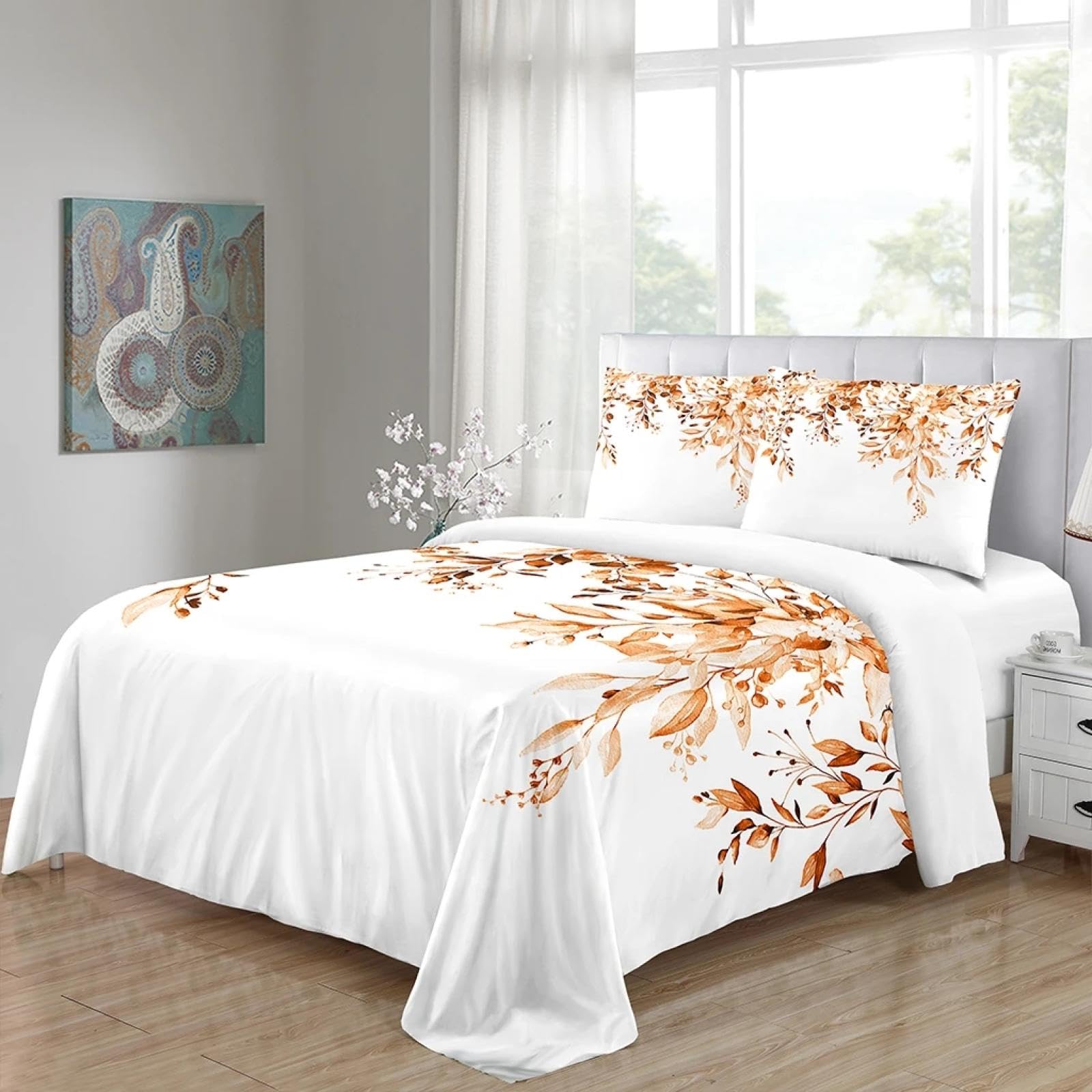 Kwiat liść queen size zestaw pościeli biała kołdra poszewka na kołdrę king size poszwa na kołdrę do sypialni wystrój 220 x 220 cm / 40 x 80 cm x 2