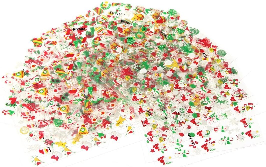 Colorlife 25 Sheets 3D Nail Art Christmas Design Transfer Decals Sticker with Calendar Card