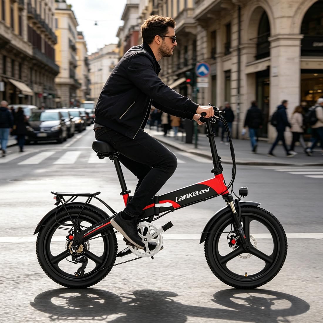 LANKELEISI La bicicletta elettrica pieghevole da città G660 è dotata di una batteria da 48V 12.8Ah e offre un'autonomia massima fino a 110 chilometri.